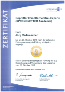 Zertifikat Geprüfter ImmoBarrierefrei-Experte / SPRENGNETTER Akademie